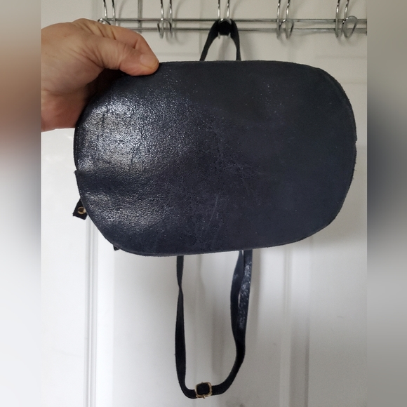 Borse in Pelle Italian Leather Blue Suede Shimmer Bucket Drawstring Bag - Picture 11 of 12